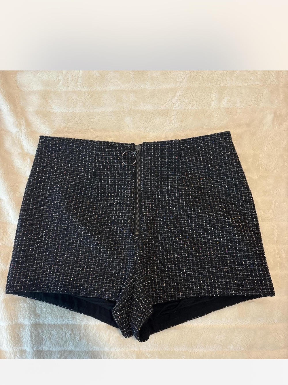 Maeve Black Tweed Women’s Shorts with Front Zip